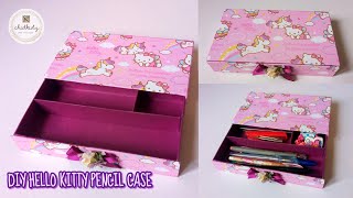 DIY PENCIL CASE HELLO KITTY CARDBOARD | CARA MEMBUAT KOTAK PENSIL DARI KARDUS | KARTON