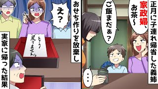 お正月に子連れで帰省した義姉「家政婦～、お茶～。ご飯まだぁ？」⇒私「じゃあ私も実家に帰りますね！」正月行事を放棄して帰った結果ｗ【スカッとする話】