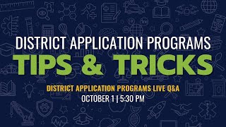District Application Programs (Tips and Tricks)