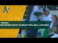 A's fan makes back-to-back foul ball catches