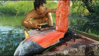 survival in the rainforest Eating Salmon Fish So Delicious