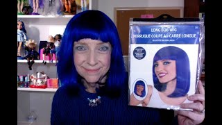 PARTY CITY BLUE WIG WITH BLUE MAKEUP
