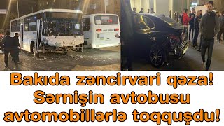 @sizxbr_ Bakıda zəncirvari qəza  Sərnişin avtobusu avtomobillərlə toqquşdu!