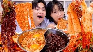 돌아온 레전드🔥 라면 5봉 먹방! 매운 열라면+짜장라면+파김치+배추김치+무김치 다 뿌쎠!! spicy noodle + 3 kinds of kimchi