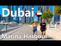 Dubai Marina Harbour to Marina Downtown Walking Tour 4K🇦🇪