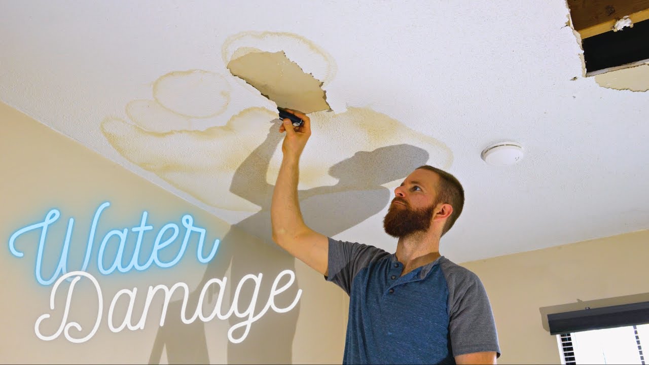 How To Repair Water Damaged Drywall Ceiling - YouTube