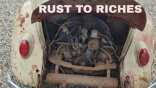 RUSTED OUT VW BUG Ragtop rusted out to restored Forgotten abandoned ignored full build restoration