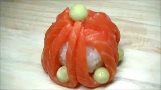 サーモン刺身ときゅうり🍣細工手まり寿司の作り方　How to make Temarisushi salmon