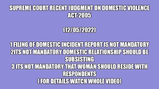 Supreme Court recent Judgment on Domestic Violence Act-2005 (12/05/2022)