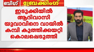 ഇടുക്കിയിൽ ആദിവാസി യുവാവിനെ വായിൽ കമ്പി കുത്തിക്കയറ്റി കൊലപ്പെടുത്തി