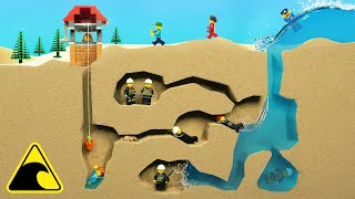 Boy Trapped in Well - Tsunami Cave Flood - Lego Dam Breach Experiment