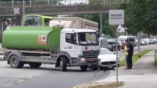 8jan2020 upper paya lebar road  #SLC8328U maserati granturismo had an accident with diesel truck