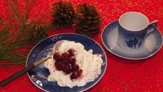 Danish Christmas Rice Pudding with Cherry Sauce Dessert Recipe. Risalamande med kirsebærsauce