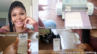 how I make clothing tags for my business using Cricut explore air 2 *detailed* +how to put them on✨