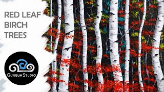 Acrylic Painting Red Leaf Birch Trees | How To Draw Fall Landscape Easy | Tutorial For Beginner #28