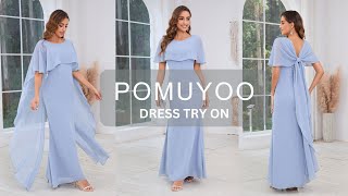 POMUYOO | Chic Sheath Scoop Cape Long Chiffon Mother Of The Bride Dresses