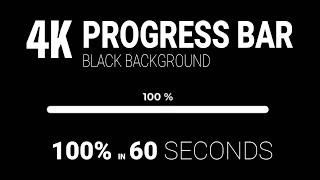 4K White Progress Bar Animation 100% Completion in 1 Minute Black Background Motion Graphics