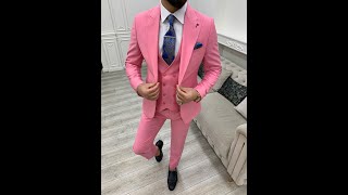 GentWith Destin Pink Slim Fit Peak Lapel Suit