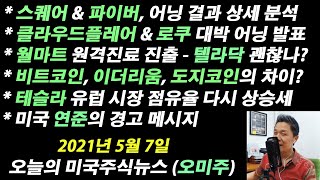 (오미주 2021.05.07) 클라우드플레어, 로쿠, 스퀘어, 파이버, 최고의 어닝 + 테슬라의 유럽 점유율 상승 + 비트코인, 이더리움, 도지코인의 차이점은? + 미국연준의 경고