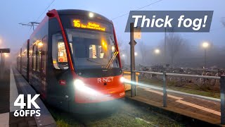 Through dense fog | 🚊 HTM Line 16-15 | 🇳🇱 The Hague | 4K Tram Cabview | Siemens Avenio