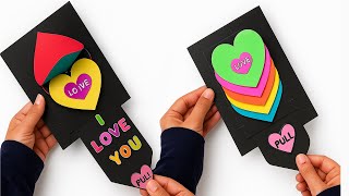 DIY LOVE Pull Tab Card 💖 | Easy Handmade Valentine’s Day Card Idea | Surprise Message Card Tutorial