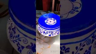 Blue pottery  painting on waste  clay pot#creative ideas #short video