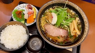 札幌中央区の狸小路にある行者ニンニクのラーメンと海鮮丼セットを1000円で楽しめるお店/てしお川【北海道札幌グルメ】