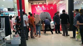 Tesla best car in the world showing at aeon mall in Cambodia