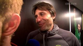 PREMIER LEAGUE WINNER ANTONIO CONTE: Immediate reaction to becoming champions!