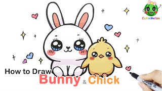 儿童简笔画兔子和小鸡 How to Draw Funny Spring Animal|Cute Bunny \u0026Chick|Easy Drawings for kids【西瓜宝宝学画画学英语】简笔画教程