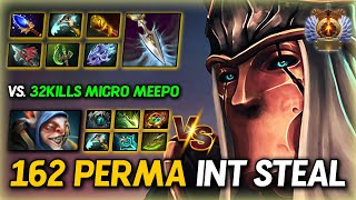 EPIC 163 PERMA INT STEAL MID Silencer Max Slotted Build Vs. 32Kills Micro GOD Meepo 7.37d DotA 2