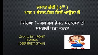 Class 6 science Lesson 1 Activity 1(Punjabi) ਕਿਰਿਆ ਵੱਖ ਵੱਖ ਭੋਜਨ ਪਦਾਰਥਾਂ ਦੀ ਸੱਮਗਰੀ ਦਾ ਪਤਾ ਕਰਨਾ ਪਾਠ 1