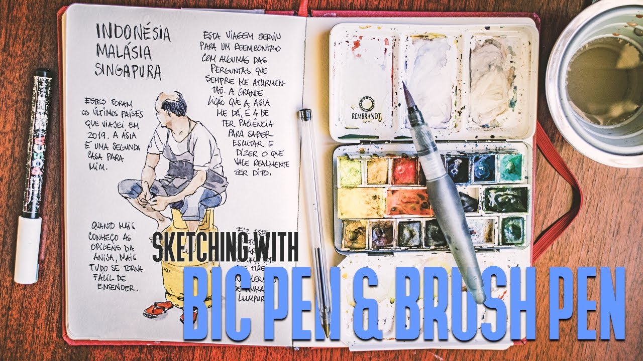 Sketching With BIC Pen And Brush Pen - YouTube