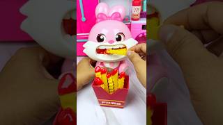 Satisfying With Unboxing Miniature Cute Pink Rabbit Set Toys, Eating Fries ASMR Videos