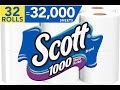 Scott 1000 Sheets Per Roll Toilet Paper, 4 Packs of 8 Rolls 32 Rolls Total Bath Tissue