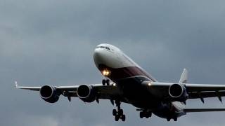 Arik Air (Hi Fly) Airbus A340-500 (CS-TFX) landing at LHR/EGLL (London - Heathrow) RWY 27L