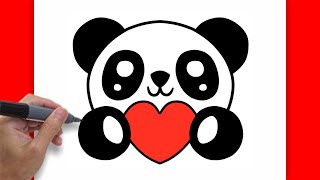 HOW TO DRAW CUTE PANDA WITH HEART EASY | DRAWING STEP BY STEP
