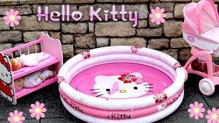Hello Kitty Dolls Stroller, Pram,  Bunk Bed ,Swimming Pool, with Baby Born & Baby Annabell Dolls