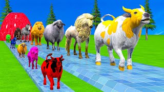 Paint \u0026 Animals Cow,Unicorn,Horse,Sheep,Mammoth Fountain Crossing Transformation Animal Cartoon