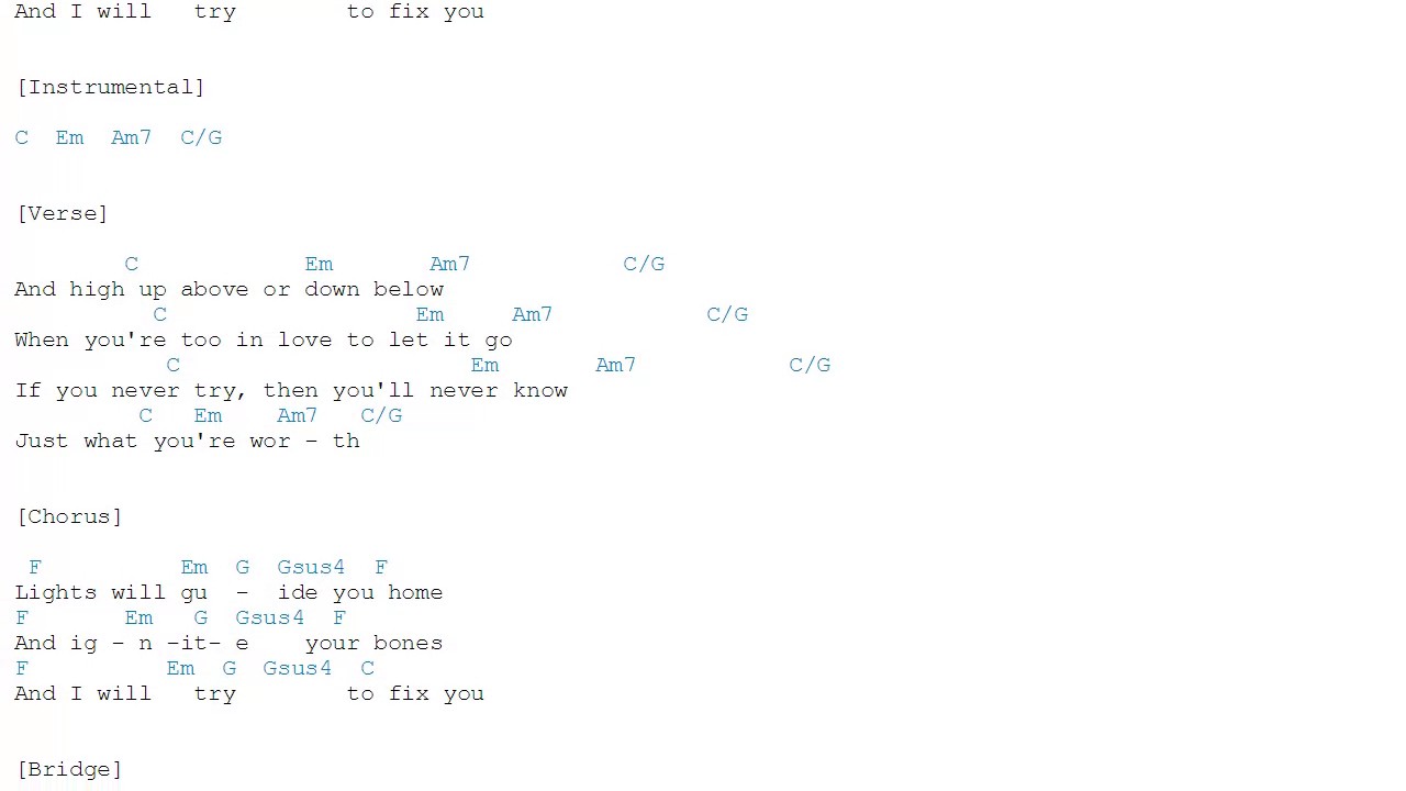 Fix You Guitar Chords - Sheet And Chords Collection