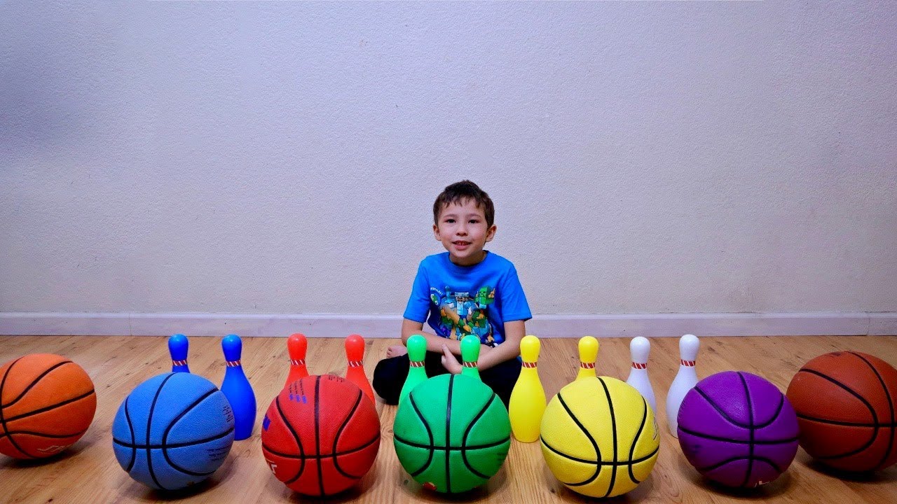 Learn Colors Playing Bowling Pins And Color Basketball For Toddlers ...