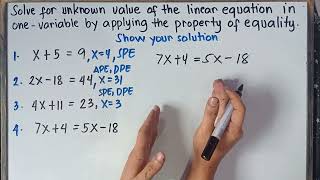 Solving Linear Equation in One Variable applying the Properties of Equality | G8 | Q3 |Revised K-12|