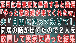 【スカッとする話】正月に義実家に帰省すると義母「やっと家政婦が来てくれたw」夫「自由に使ってあげて！お前もしっかり働けよ