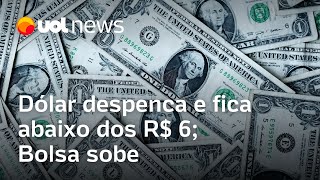 Dólar despenca 1,3% e fica abaixo dos R$ 6 pela primeira vez em duas semanas; Bolsa sobe