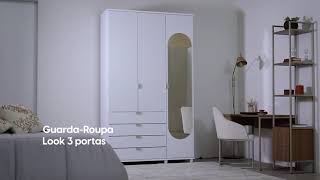 Guarda-Roupa Solteiro com Espelho 3 Portas 4 Gavetas 100% MDF Look 136 cm