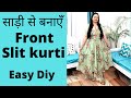 #SareeReuseIdea|Front Slit kurti cutting and stitching|Reuse old saree|Front open umbrella cut kurti