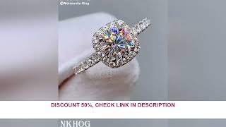 Real Moissanite 925 Sterling Silver Ring For Women Square Round 1CT 2CT 3CT Brilliant Diamond Finger