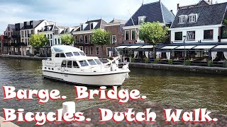 Barge. Bridge. Bicycles. Dutch Walk. Alphensebrug