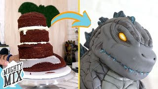 CUTE baby GODZILLA CAKE | Godzilla Birthday Party | Cake Art MiightyMix