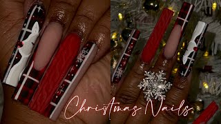 RED PLAID CHRISTMAS NAILS ❤️❄️ | HAND PAINTED | REINDEER 🦌✨